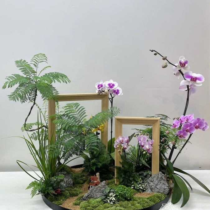 Khay Tiểu Cảnh Lan Hồ Điệp Tím Nhạt – Khung Cửa Sổ Nghệ Thuật