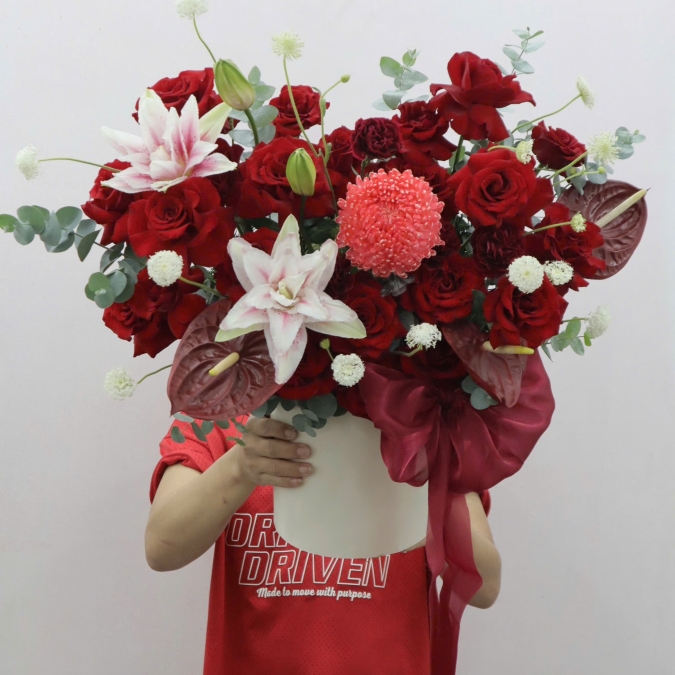 Hộp Hoa Đỏ Mix Hồng 