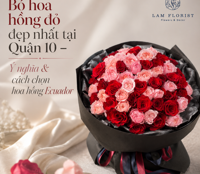 Bó hoa hồng đỏ đẹp nhất tại Quận 10 – Ý nghĩa & cách chọn hoa hồng Ecuador