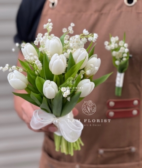 Bó Hoa Cưới Linh Lan & Tulip Trắng – Tinh Khôi Vĩnh Cửu