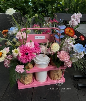 Giỏ hoa coffee-flower màu hồng