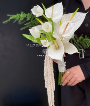 Bó Hoa Cưới Tulip mix Hồng môn trắng