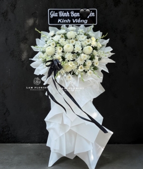 Kệ Hoa Viếng / Chia Buồn tone Trắng