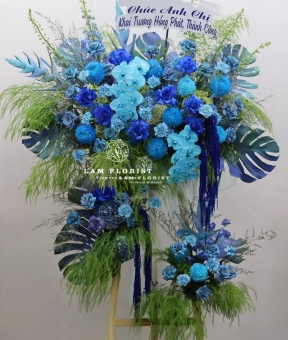 Kệ hoa Chúc Mừng Tone xanh Blue 