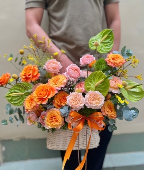 Hoa giỏ tone Cam đầy đặn