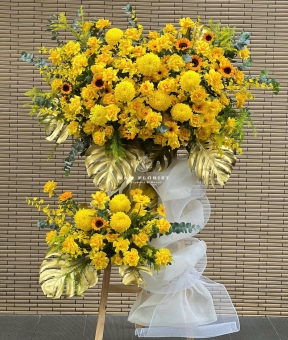 💛 Kệ Hoa Khai Trương Tone Vàng – Rực Rỡ Tài Lộc, Khai Trương Hồng Phát 