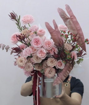 Hộp Hoa Tone Nâu Hồng Đáng Yêu