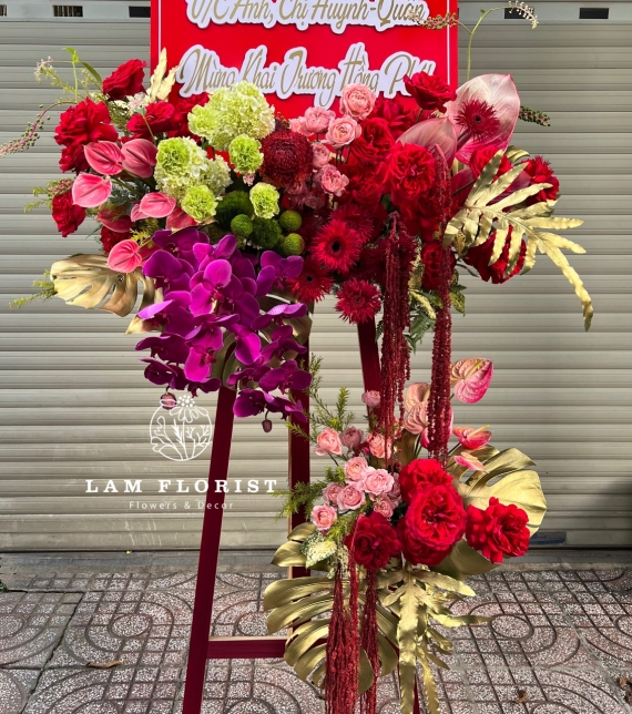 Kệ hoa khai trương Hồng Phát – Bảng chúc mừng cao cấp