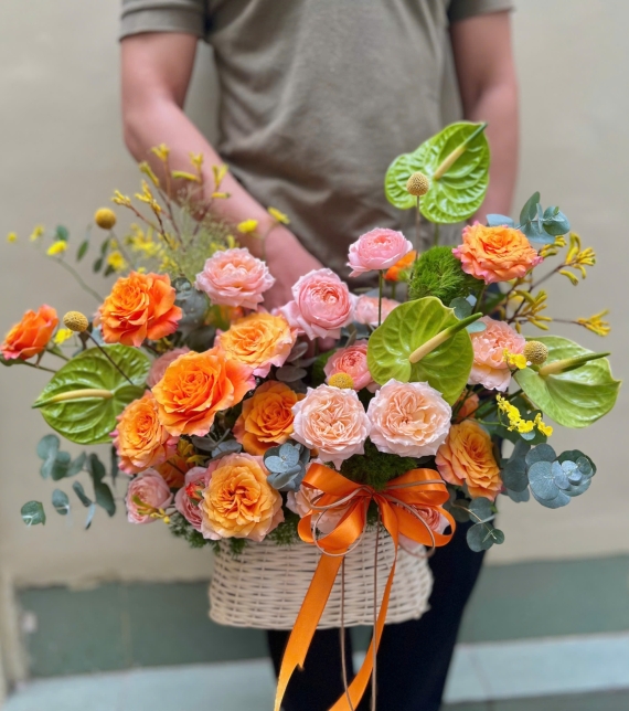 Hoa giỏ tone Cam đầy đặn