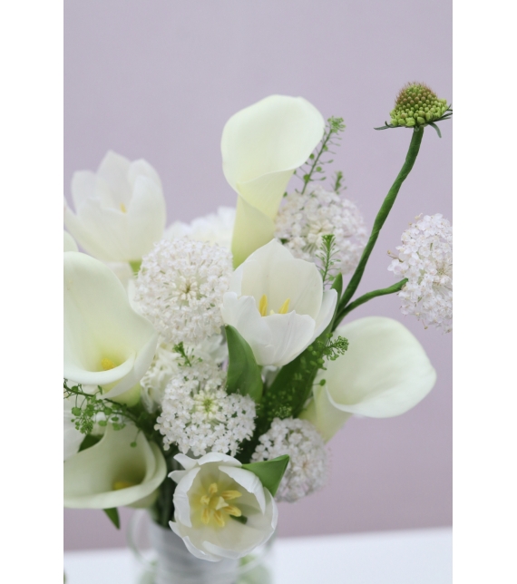 Bó Hoa Cô Dâu tone trắng - Calla Lily, Tulip, Thuý Châu