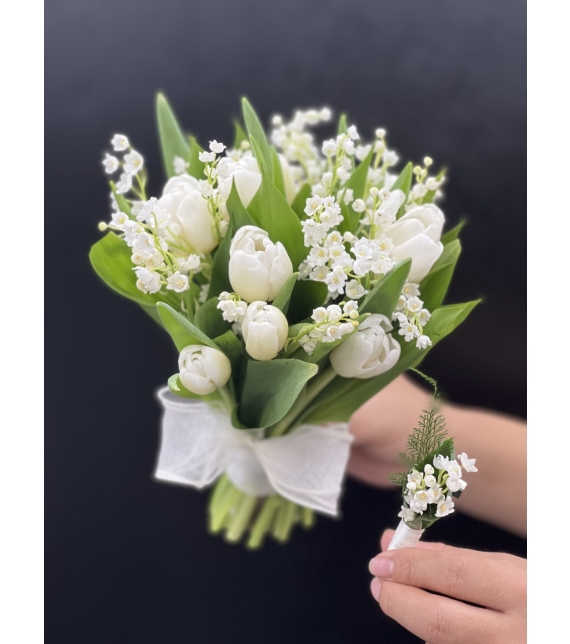 Bó Hoa Cưới Linh Lan & Tulip Trắng – Tinh Khôi Vĩnh Cửu
