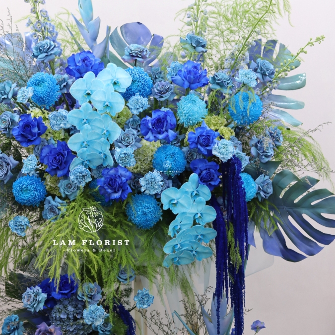 Kệ hoa Chúc Mừng Tone xanh Blue 