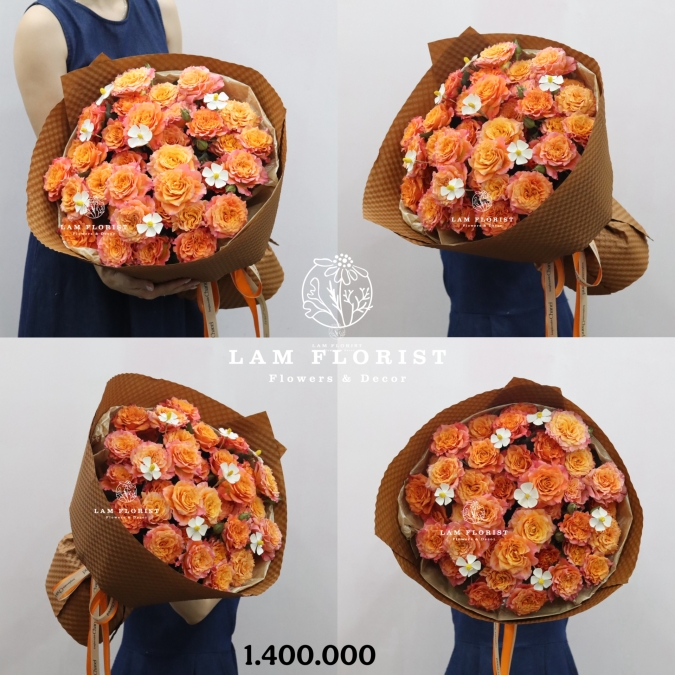 Bó hoa sinh nhật  tone cam dáng tròn