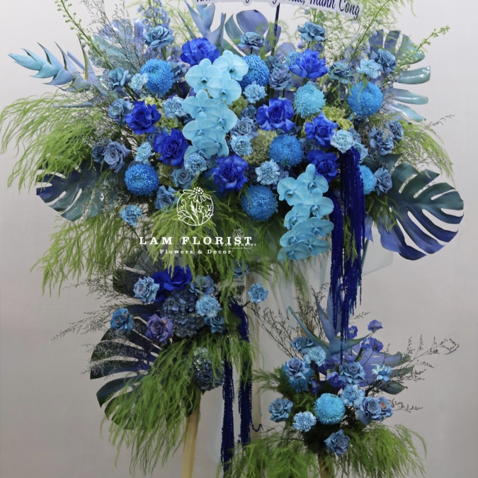 Kệ hoa Chúc Mừng Tone xanh Blue 