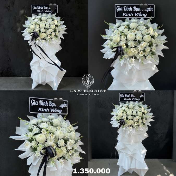 Kệ Hoa Viếng / Chia Buồn tone Trắng