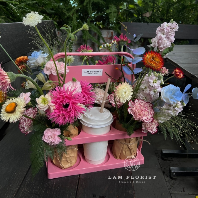 Giỏ hoa coffee-flower màu hồng
