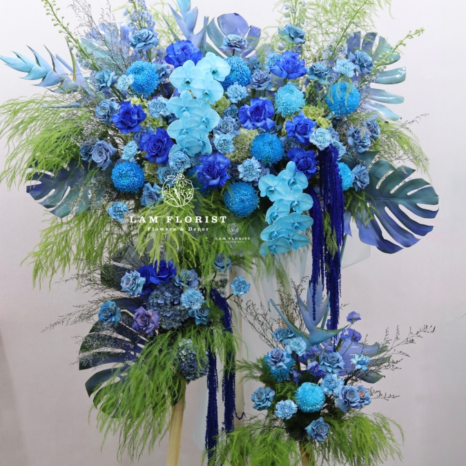 Kệ hoa Chúc Mừng Tone xanh Blue 