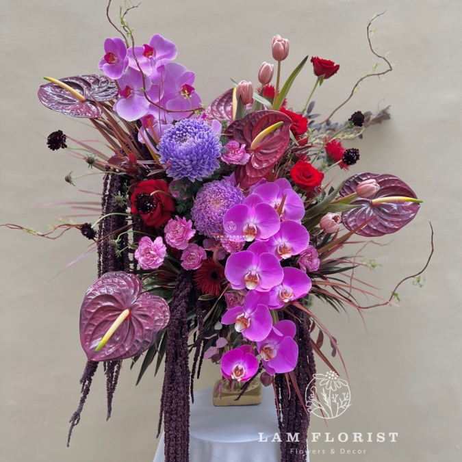 Bình hoa Tím-Đỏ Vintage