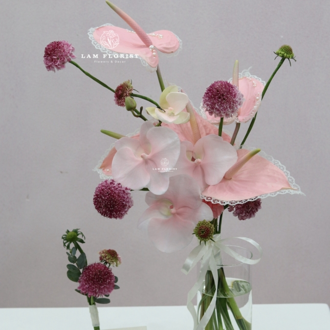 Bó Hoa Cưới Tulip mix Hồng môn trắng