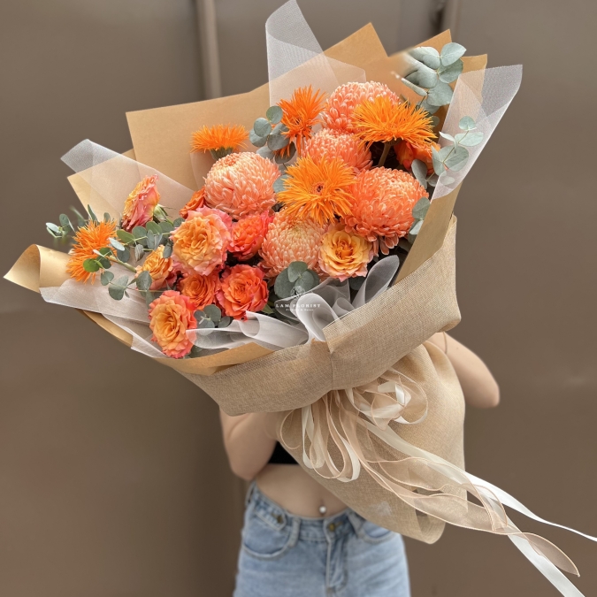 Bó Hoa Sinh Nhật Tone Cam Rực Rỡ
