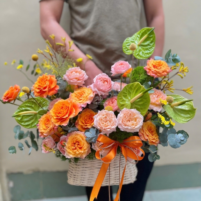 Hoa giỏ tone Cam đầy đặn