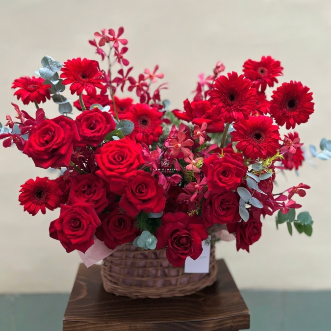 Hoa giỏ tone Đỏ rực rỡ