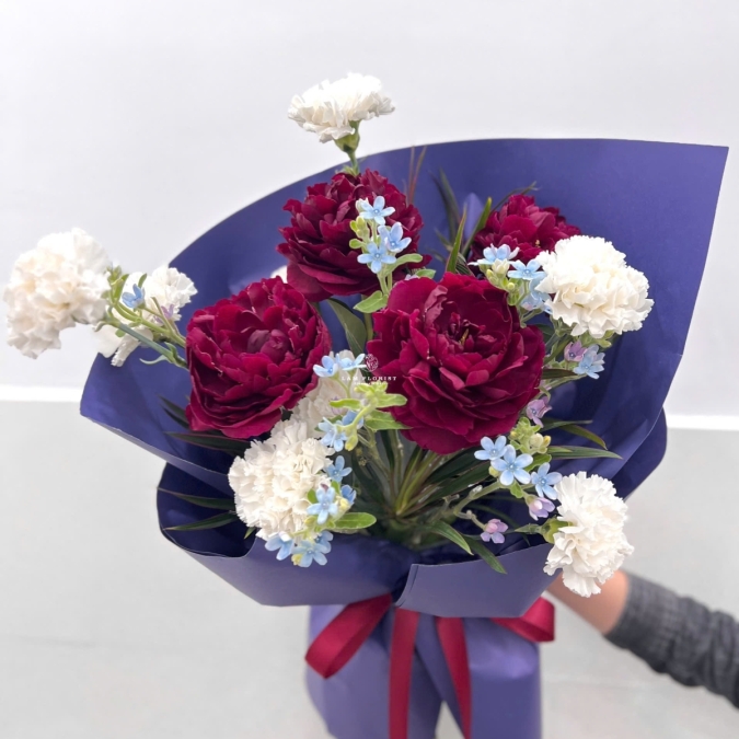 Bó hoa 5 cành Peony Red Grade mix