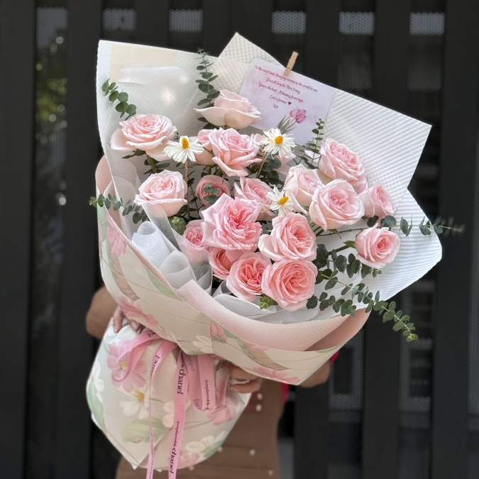 Bó hoa Ohara Hồng xinh xắn, thơm dịu