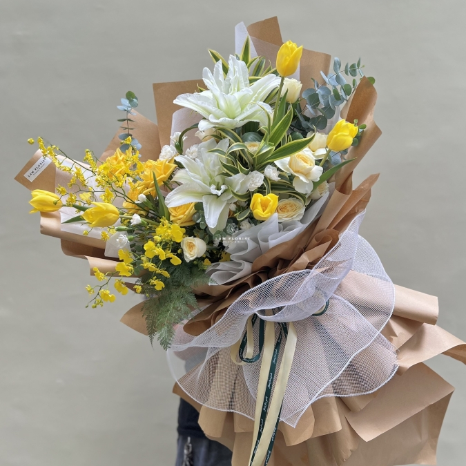 Bó hoa Big size tone trắng vàng mix