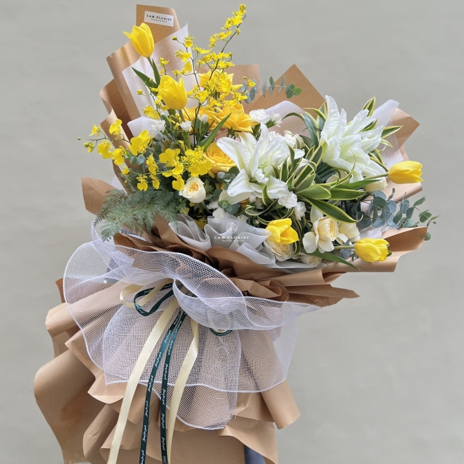 Bó hoa Big size tone trắng vàng mix
