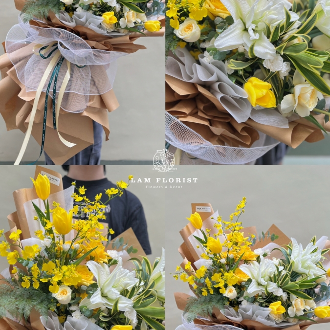 Bó hoa Big size tone trắng vàng mix