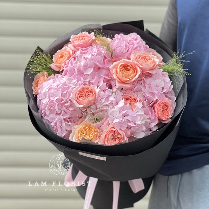 Bó hoa sinh nhật Tú cầu hồng mix Julibee - sang trọng, ấn tượng