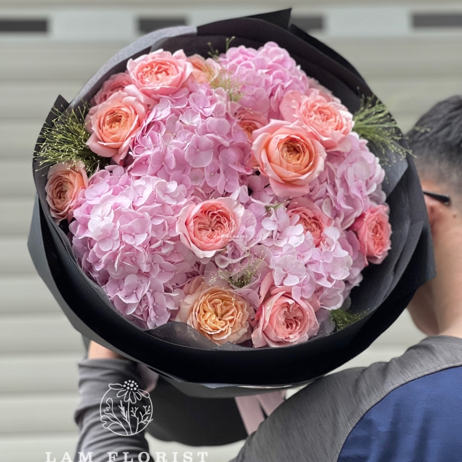 Bó hoa sinh nhật Tú cầu hồng mix Julibee - sang trọng, ấn tượng