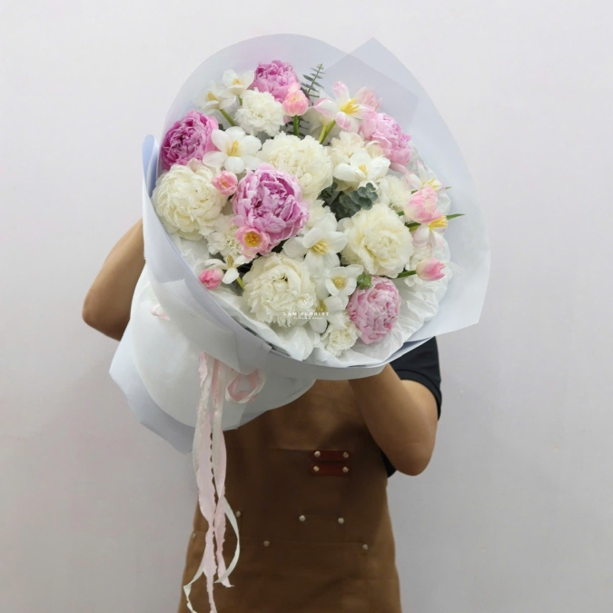 “Peony Nhập Khẩu Trắng Hồng – Thanh Khiết Dịu Êm”
