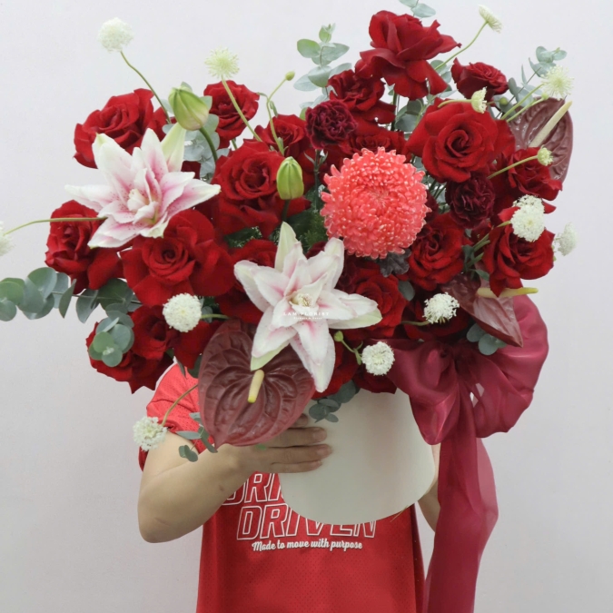 Hộp Hoa Đỏ Mix Hồng 