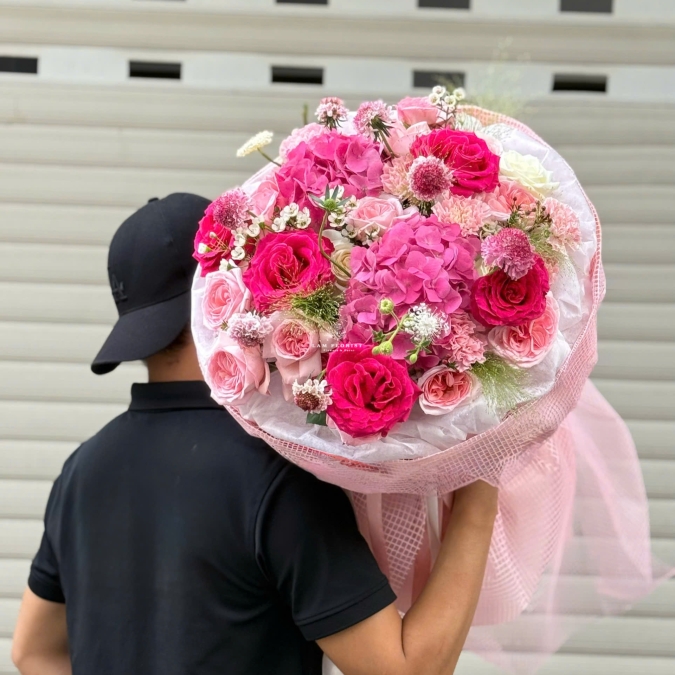 Bó Hoa Chúc Mừng Tone Hồng Mix