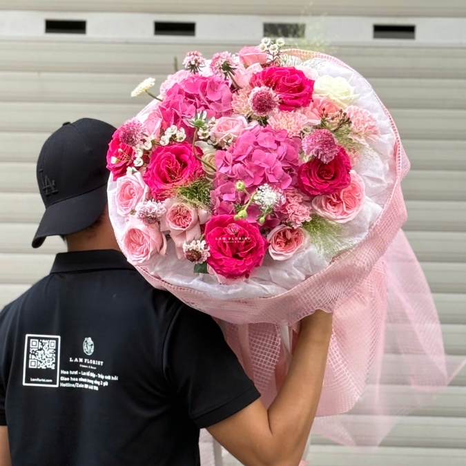 Bó Hoa Chúc Mừng Tone Hồng Mix